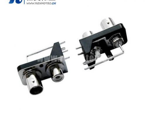 BNC射频pcb接插件带RCA绝缘同轴黑色塑胶外壳弯式母头