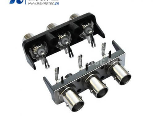 BNC插座1X3黑色塑胶外壳绝缘直式母头PCB板端