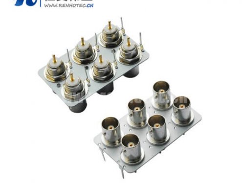 BNC接插件直式母头接pcb插座6孔同轴射频接头