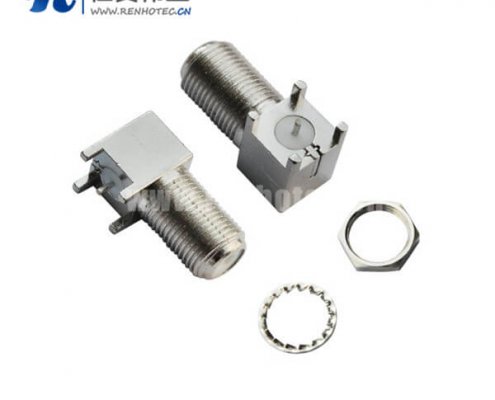 F头接插件母头螺纹pcb板端弯式穿墙式