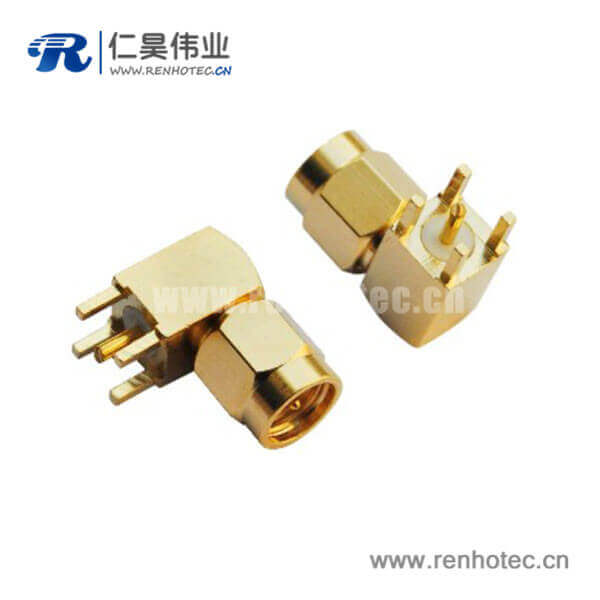 RHT-612-0009 sma系列射频接插件弯式镀金方形5引脚pcb板