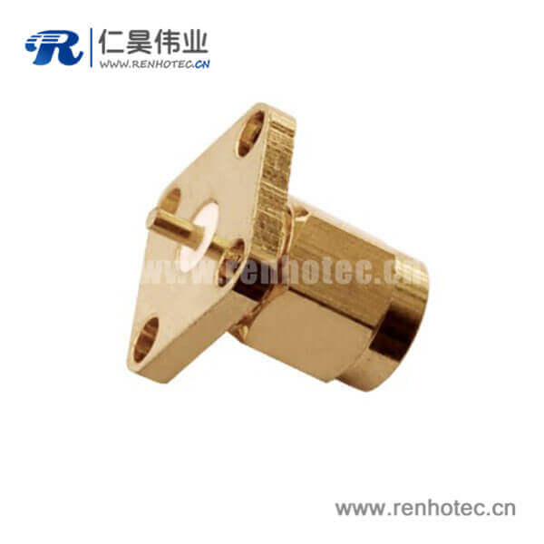 RHT-612-0019 sma方形4孔法兰座子直式面板安装公头RF接插件射频同轴