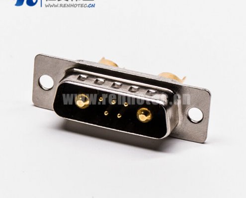 大电流 D SUB接口7W2焊线直式短体光孔铆合公头