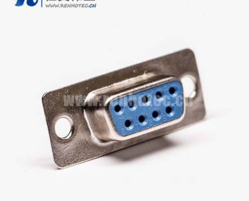 9针D-sub接口母头直式蓝胶冲针接线接插件