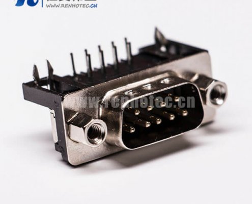 D-sub 9针公插芯弯头冲针接PCB板黑胶接插件