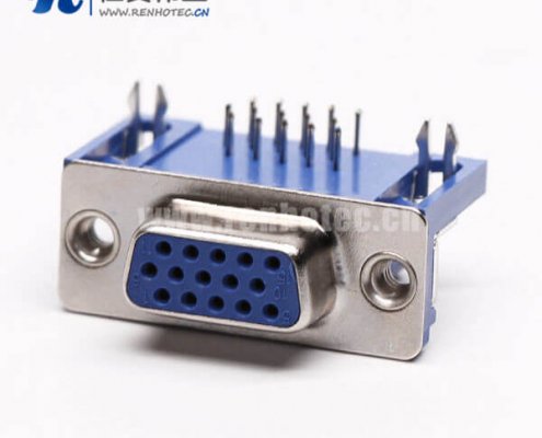 db15母头接插件弯式蓝色胶芯焊板铆锁不带螺丝