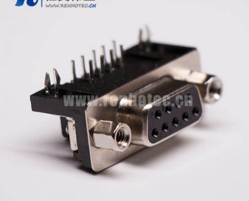 9pin D-sub母座弯头黑胶接插件穿孔接PCB板