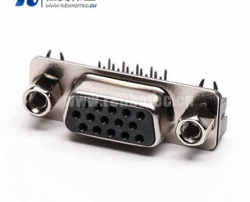 db15P三排母头弯脚高密度黑色胶芯插孔接PCB板