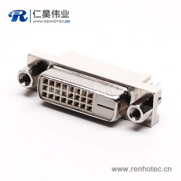 dvi-d接插件24+1母头直式带螺母穿孔接pcb板
