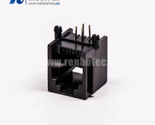 rj45接插件4P网络黑色全塑单口不带灯90°接PCB板