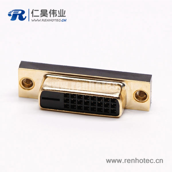 dvi-d母直式接插件24+1超薄镀金黑色胶芯子穿孔