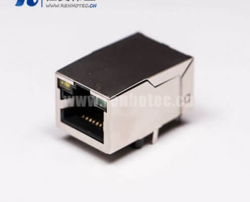 rj45单口网线接口8P8C 带灯带屏蔽接PCB板