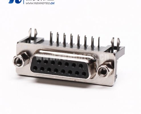 迷你 D Sub 15针弯式接PCB板铆锁焊板母座