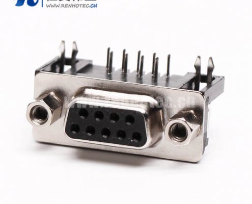 9针D Sub接插件弯式母头焊板铆锁接PCB板