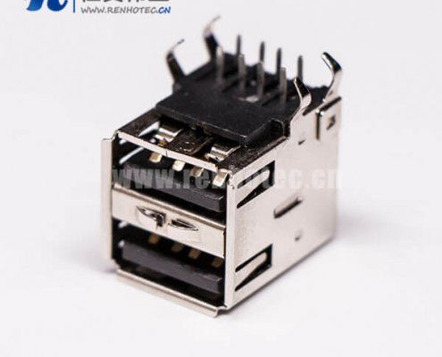 usb2.0双层母座母头弯式黑色胶芯