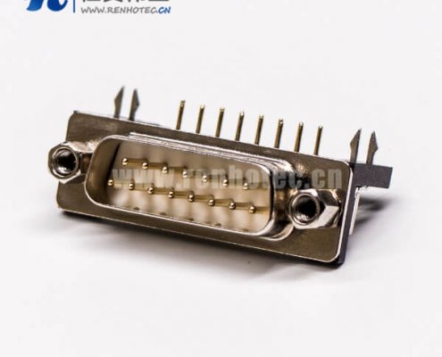dsub15针接线公座90°焊板白胶车针鱼叉脚铆锁镀金接PCB板