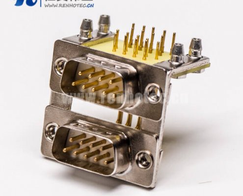 D-SUB双胞胎9公对9公弯式插板穿孔19.05铆锁接PCB板