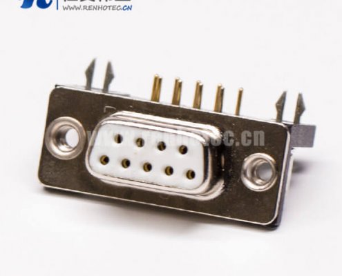 9pin d-sub母座弯头塑胶支架铆锁式带鱼叉插板