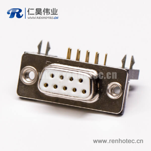 57 9pin d-sub母座弯头塑胶支架铆锁式带鱼叉插板