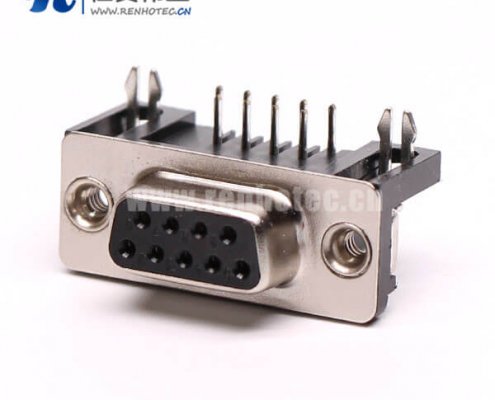 D-Sub 9P铆线式弯角焊板铆锁接PCB板接插件