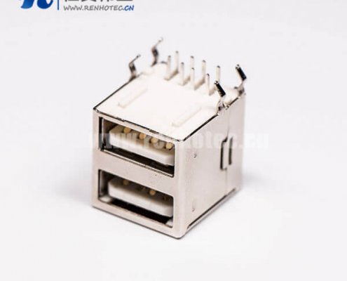 2.0双层usb母座type a弯式插孔接PCB板