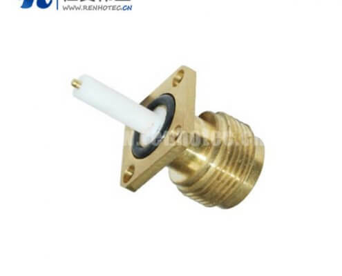 n母头射频接插件直式防水镀金4孔法兰盘面板安装