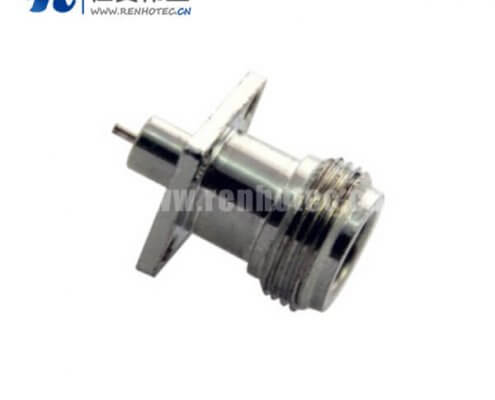 n型母头4孔法兰直式射频同轴接插件面板安装