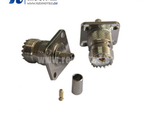 法兰盘uhf接插件直式母头射频同轴线缆4孔方形