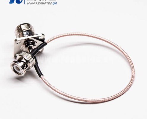 13-1 BNC电缆直式公头转4孔法兰N母头线材组装压接