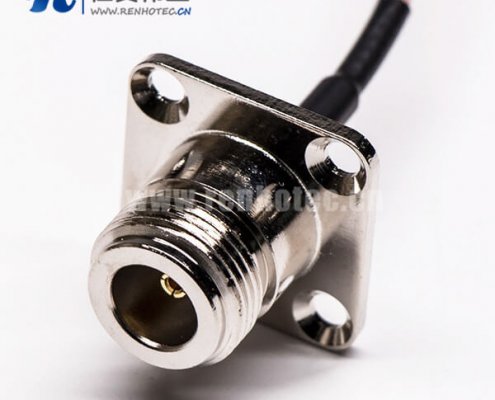 13-3 BNC电缆直式公头转4孔法兰N母头线材组装压接