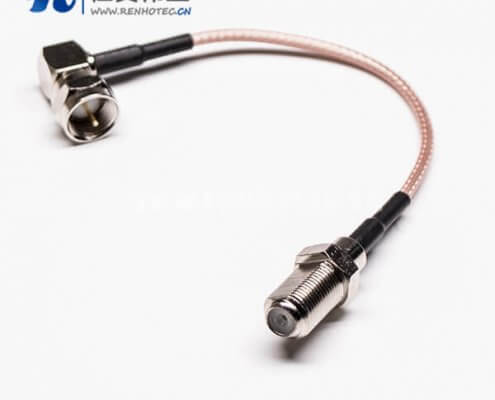 Type F同轴线90度直角公头转180度母头接RG179线