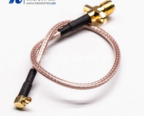 21-1 MMCX公转SMA接头母弯式90度2孔法兰组装线材压接