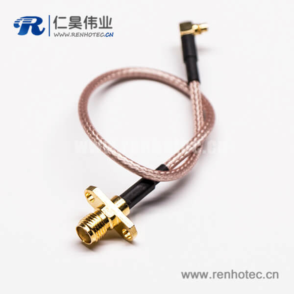 21 MMCX公转SMA接头母弯式90度2孔法兰组装线材压接