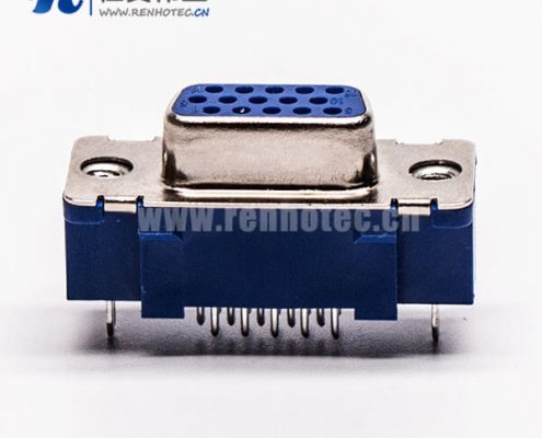 25-2 直插式180°db9母头蓝色胶芯子高密度接插件接PCB板