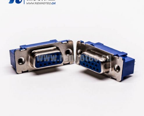 25-4 直插式180°db9母头蓝色胶芯子高密度接插件接PCB板