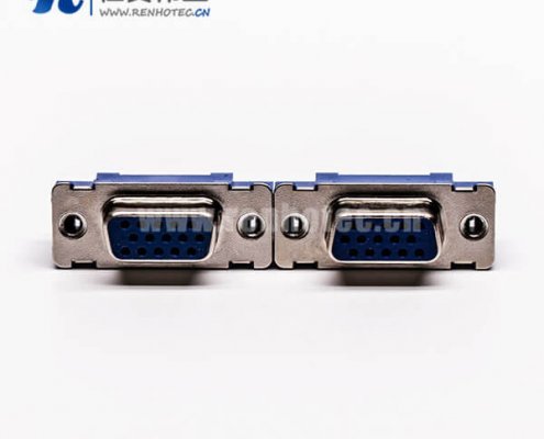 25-5 直插式180°db9母头蓝色胶芯子高密度接插件接PCB板