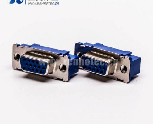 25-6 直插式180°db9母头蓝色胶芯子高密度接插件接PCB板