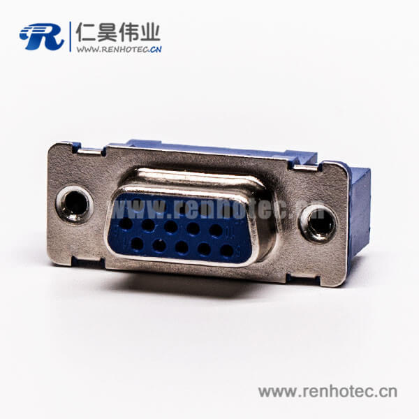 25 直插式180°db9母头蓝色胶芯子高密度接插件接PCB板