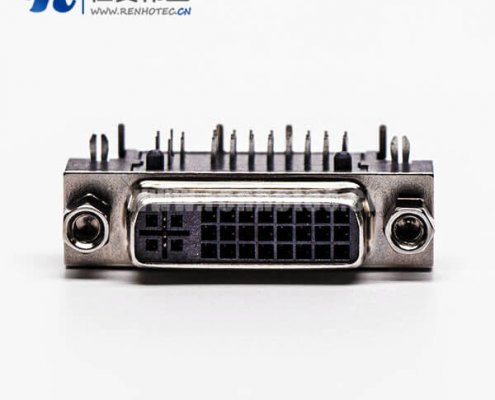 dvi母接口24+1弯角带螺纹黑色胶芯带鱼叉脚插板