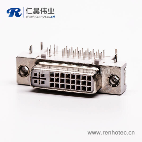 dvi接口面板弯式母头鱼叉白色胶芯插板接PCB板