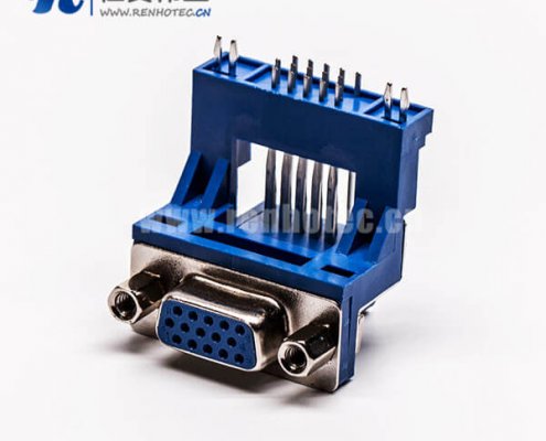 d-sub hd15针弯式母头高架双加强筋插孔