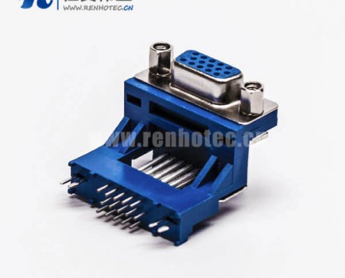 d sub接插件15针母头弯式高架带点双加强筋铆锁蓝色胶芯