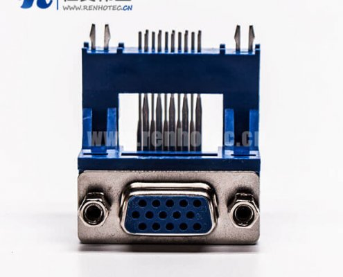 d sub接插件15针母头弯式高架带点双加强筋铆锁蓝色胶芯