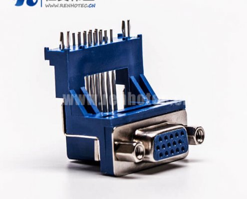 d sub接插件15针母头弯式高架带点双加强筋铆锁蓝色胶芯