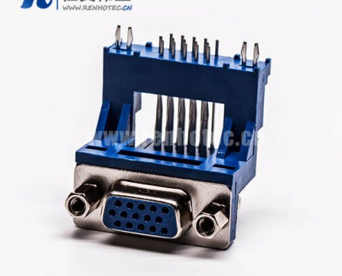 d sub接插件15针母头弯式高架带点双加强筋铆锁蓝色胶芯