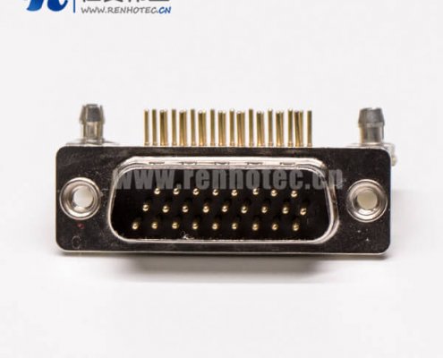 db26三排公头弯式金属支架铆锁插孔接PCB板式高密度接插件