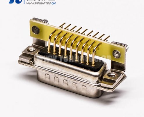 db26三排公头弯式金属支架铆锁插孔接PCB板式高密度接插件