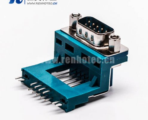 D-SUB接插件封装公座9针弯式三脚架铆锁绿胶