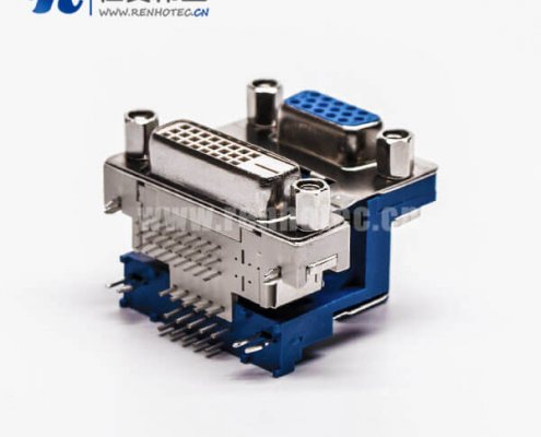 dvi接口与D-SUB15高密度母头弯式铆锁结构带鱼叉