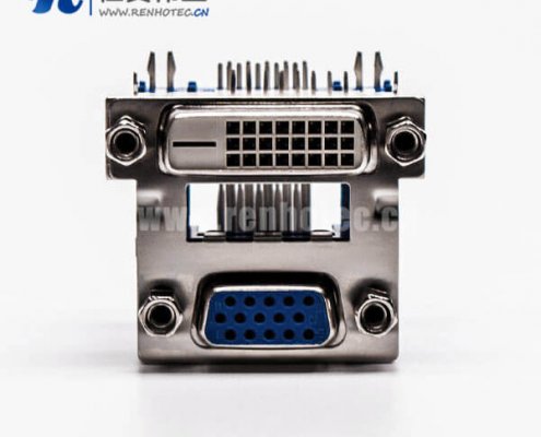 dvi接口与D-SUB15高密度母头弯式铆锁结构带鱼叉